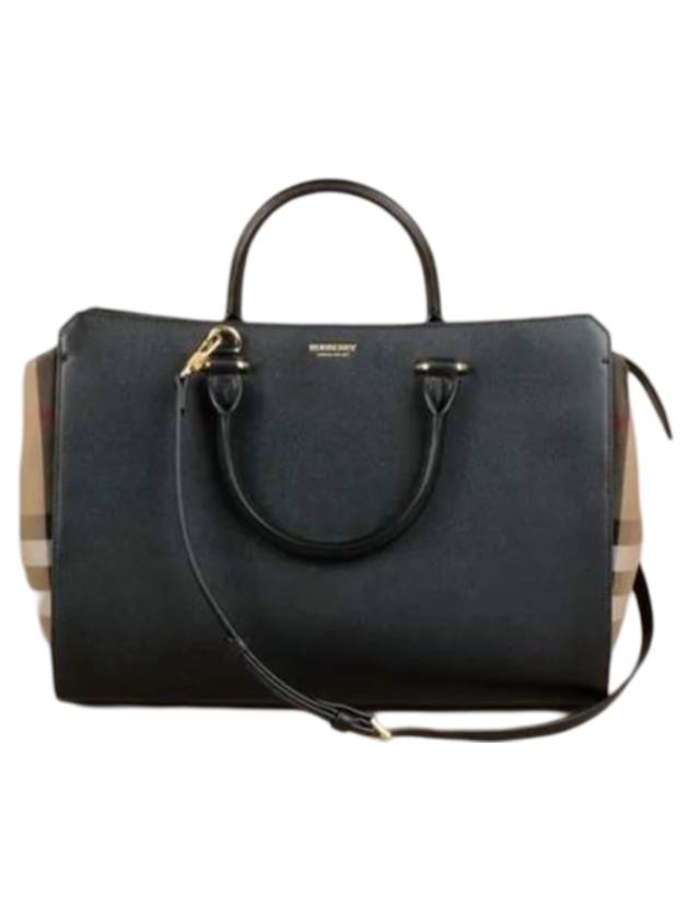 버버리 밴웰 하우스 체크 미디엄 토트 백 블랙