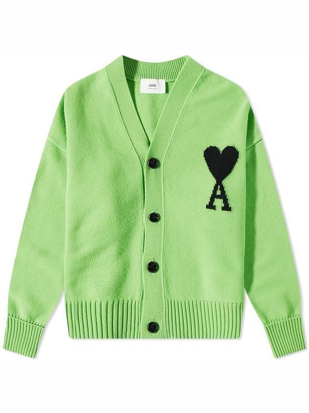 아미 빅 하트 로고 울 가디건 네온 그린