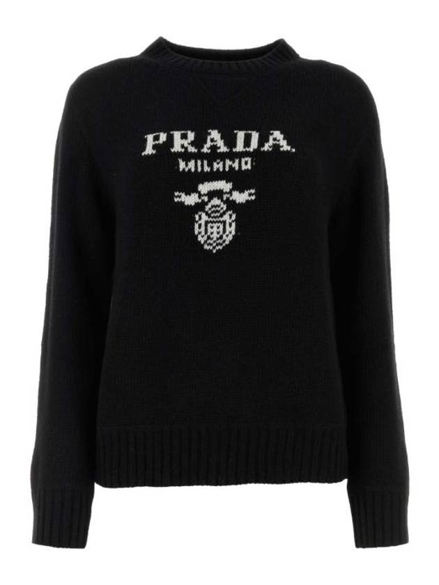 프라다 로고 크루넥 울 캐시미어 맨투맨 블랙