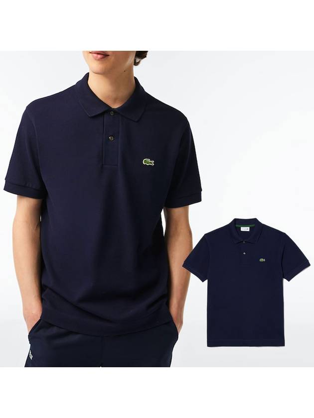 라코스테 남성 클래식핏 헤비 코튼 피케 카라 셔츠 테니스 티셔츠 반소매 반팔 네이비 블루