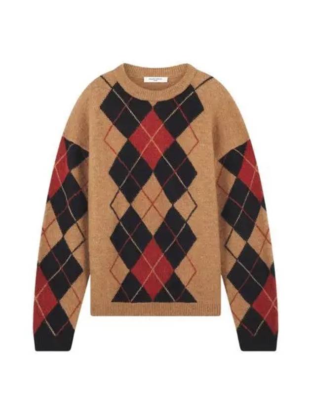 메종 키츠네 아가일 컴포트 점퍼 베이지 블랙 번트 레드 Maison Kitsune Argyle Comfort Jumper Beige Black Burnt Red