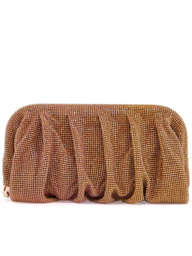 Medium Gold Pleated Rhinestone Mesh Bag For Elegant Events