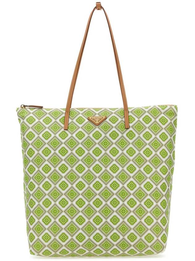 프라다 프린티드 리나일론 쇼핑 토트 백 그린