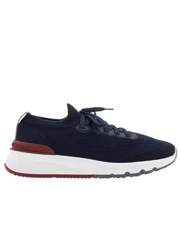브루넬로 쿠치넬리 코튼 니트 세미 폴리쉬드 카프스킨 러너 블루 Brunello Cucinelli Cotton Knit Semi Polished Calfskin Runners Blue