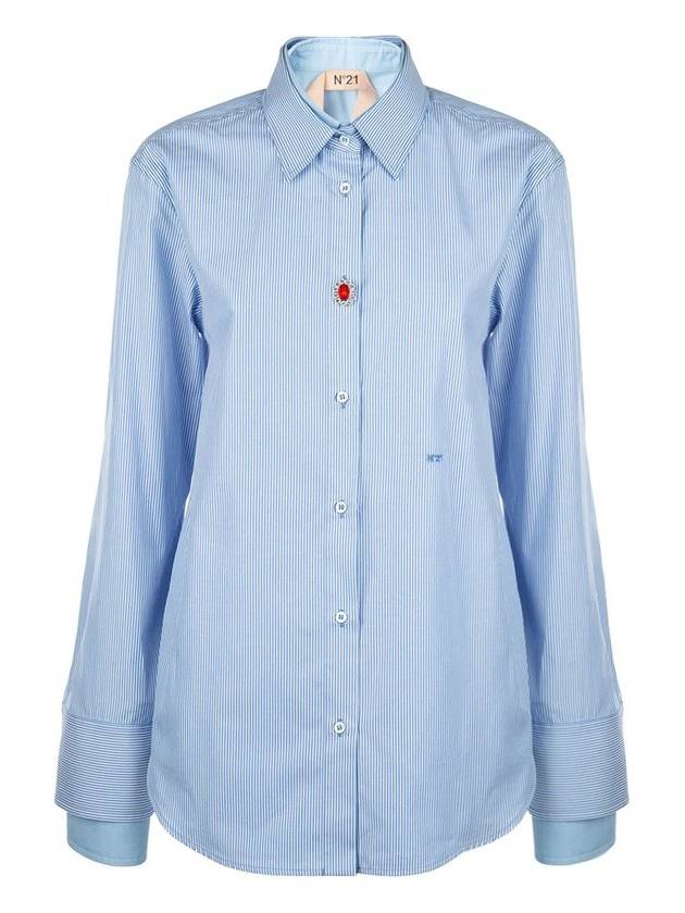 N°21 로고 자수 스트라이프 팝린 셔츠