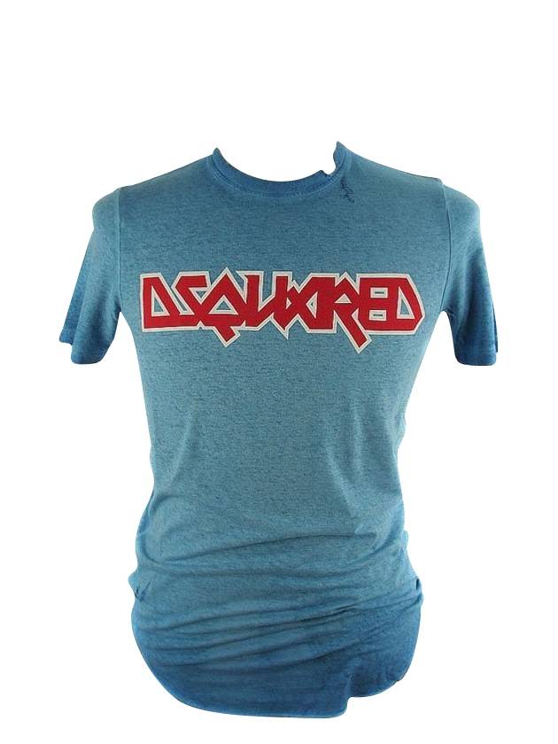 디스퀘어드2 레드 로고 반팔 티셔츠 블루