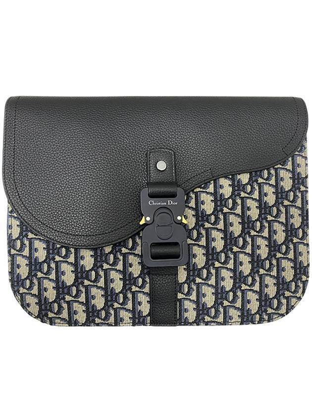 디올 새들 A5 오블리크 자카드 그레인드 카프스킨 파우치 백 베이지 블랙
