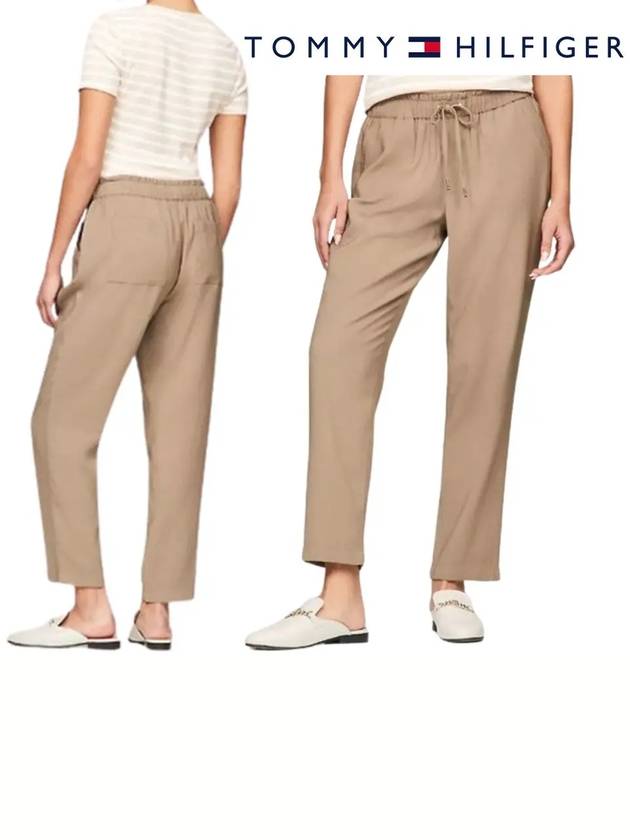 타미힐피거 여성 드로우스트링 테이퍼드 팬츠 바지 베이지