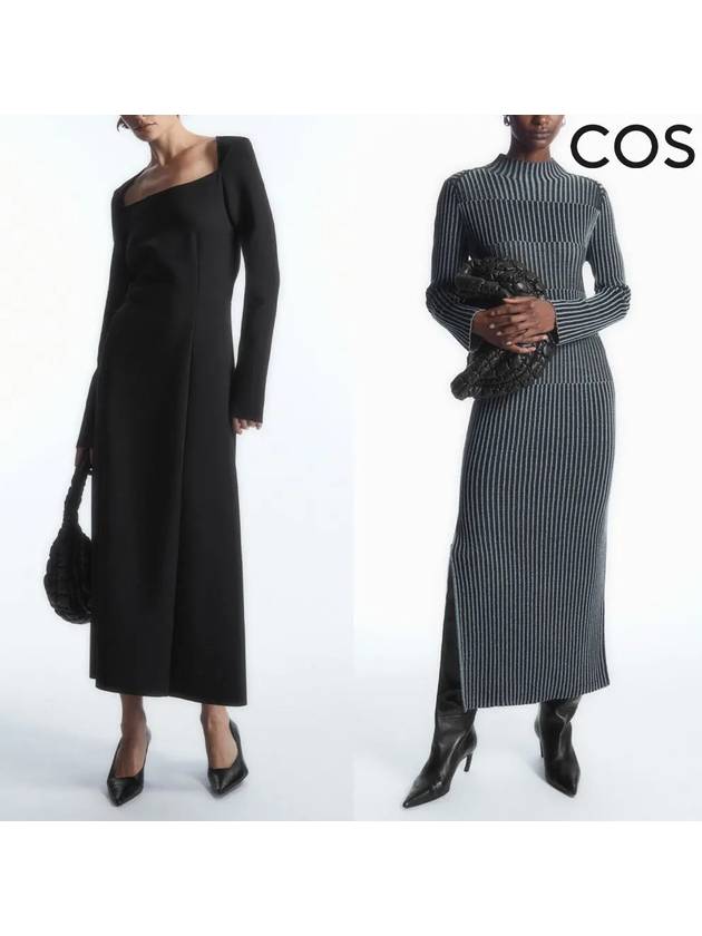 코스 스트라이프 골지 니트 스쿠버 드레스 원피스 블루 블랙