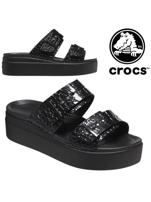 크록스 슬리퍼 여성 브루클린 크로코 샤인 버클 신발 블랙