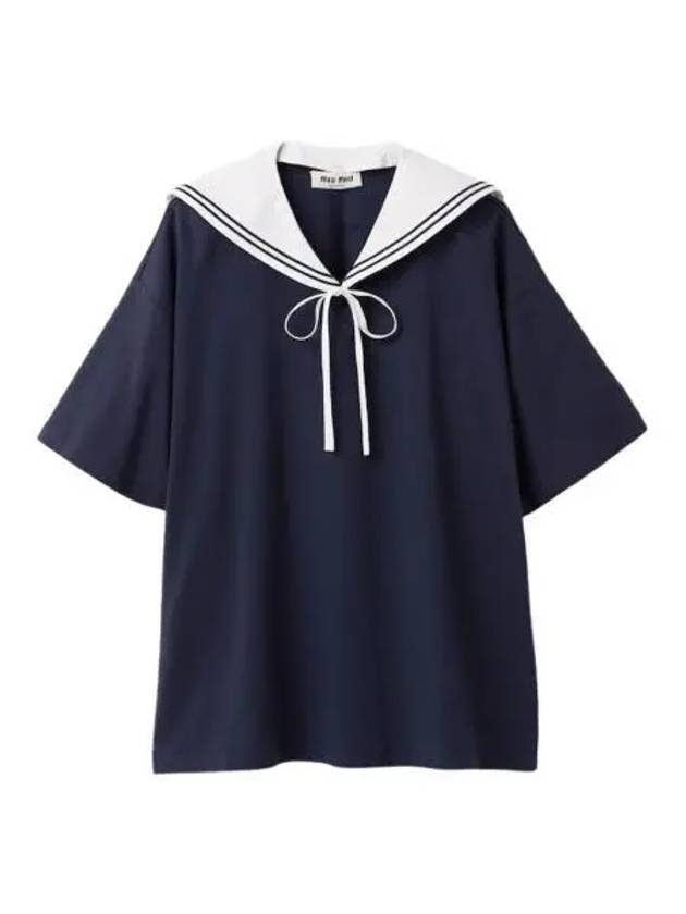 W 미우 미우 코튼 티셔츠 네이비 W Miu Miu Cotton T Shirt Navy