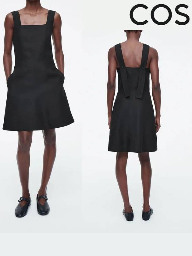 코스 원피스 스퀘어 에이프런 네크라인 드레스 블랙
