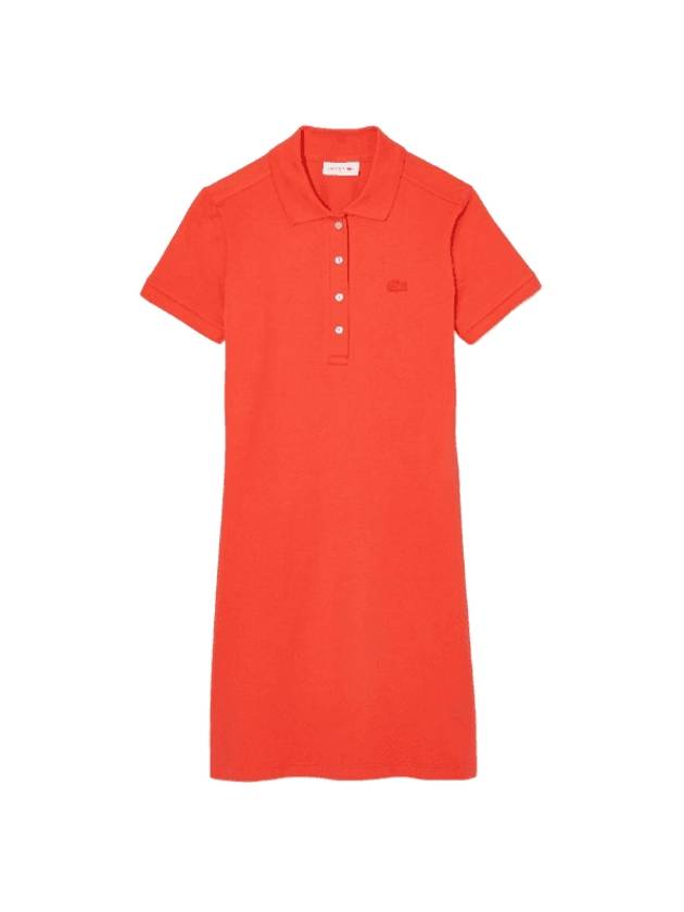 라코스테 여성 슬림핏 스트레치 코튼 피케 폴로 숏 원피스 오렌지