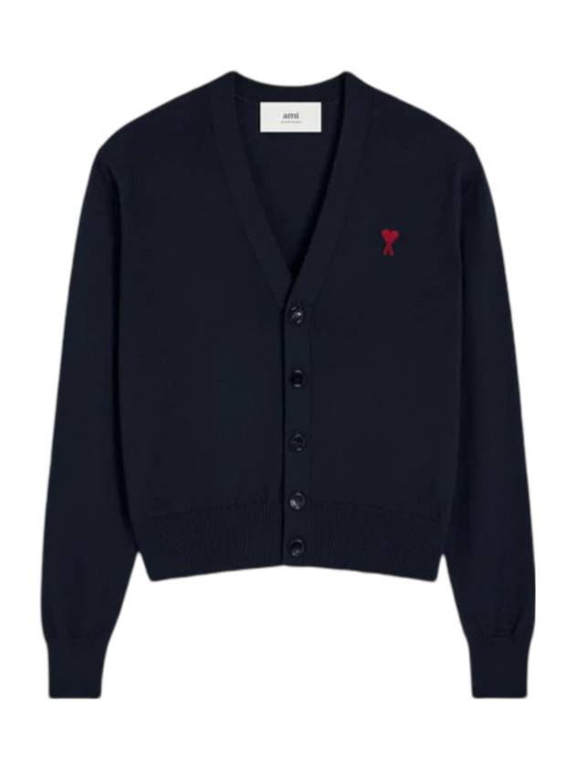 아미 스몰 하트 로고 메리노 울 가디건 나이트 블루