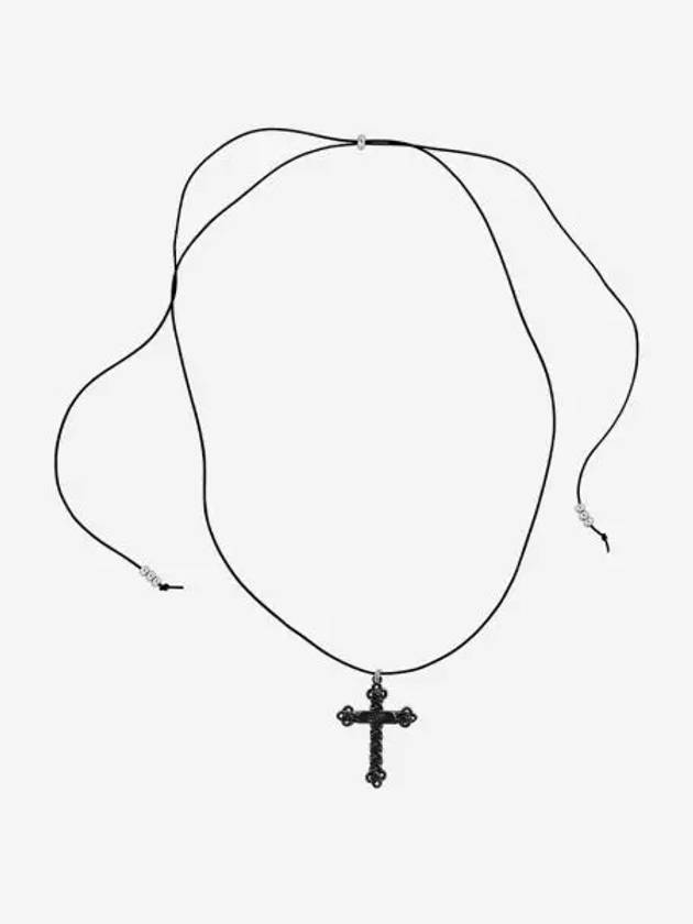 센티멍 넘버 475 매듭 십자가 레더 네크리스 블랙 Sentiments No.475 Knot Cross Leather Necklace Black