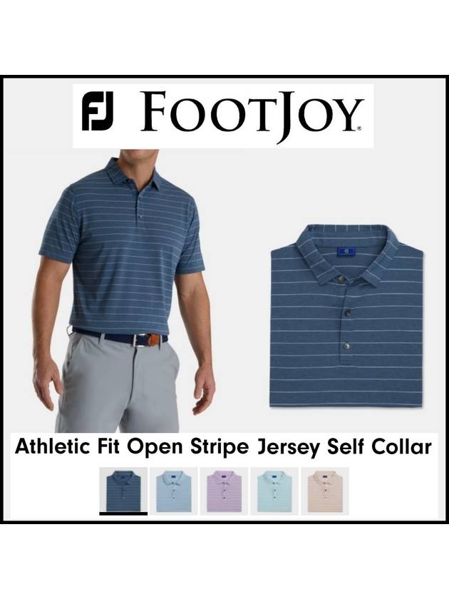 풋조이 남성골프웨어 애슬레틱 핏 스트라이프 저지 골프 폴로 카라 반팔 티셔츠 5컬러 Athletic Fit Open Stripe Jersey Self Collar