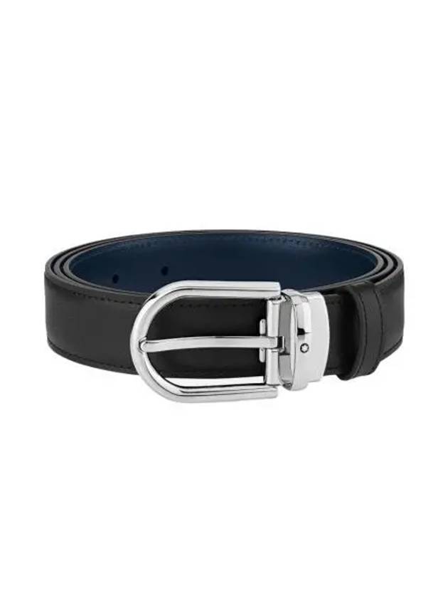몽블랑 홀스슈 버클 30mm 리버시블 레더 벨트 블랙 블루 Montblanc Horseshoe Buckle 30mm Reversible Leather Belt Black Blue