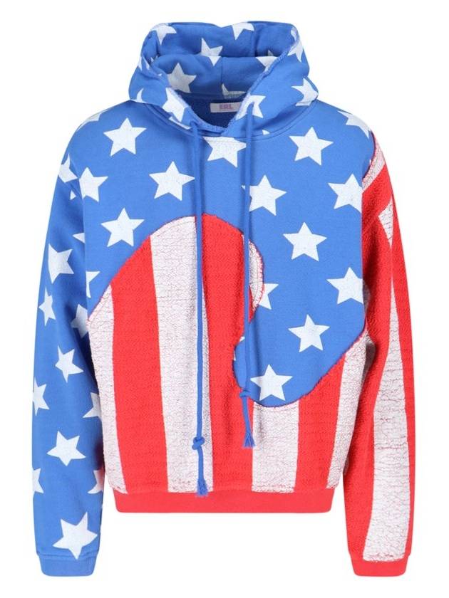 Erl Swirl 플래그 프린트 크랙 효과 후드 티셔츠