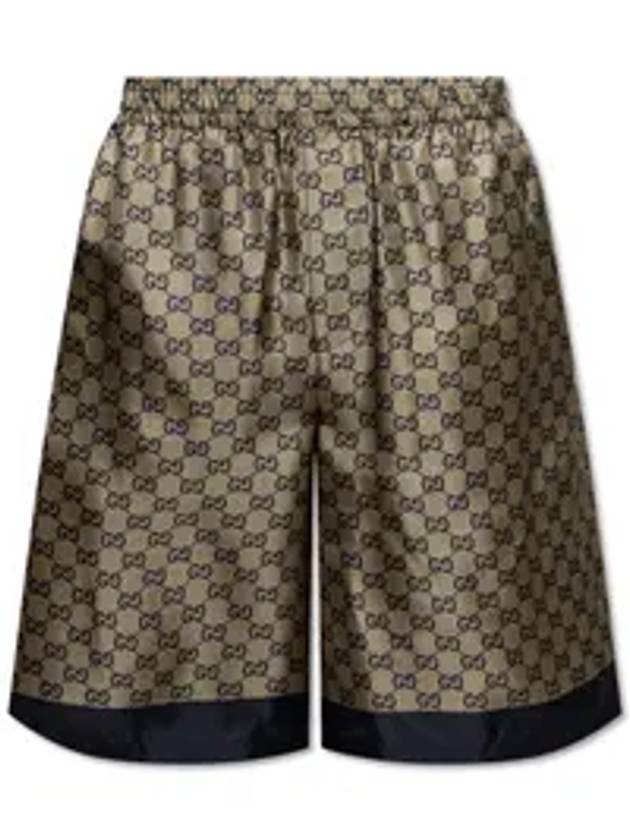 구찌 남성 프린트 실크 트윌 쇼츠 베이지 블루