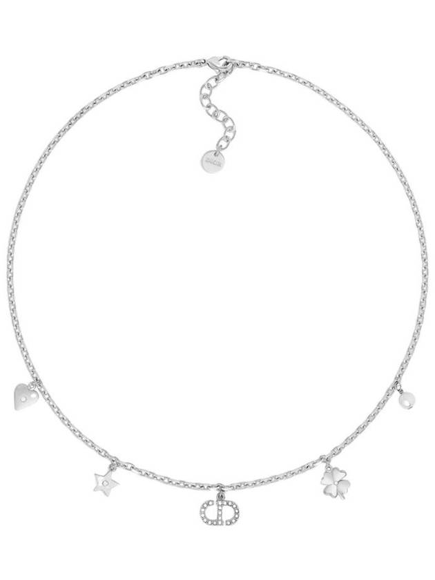 디올 쁘띠 CD 럭키 참 네클리스 팔라듐 피니쉬 메탈 화이트 레진 펄 실버 톤 크리스탈 N3392WOMCY D13S