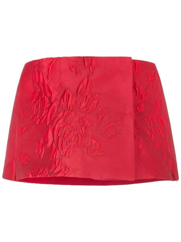 BIBIANA WRAP IN RED GRAPHIC ROSE JACQUARD