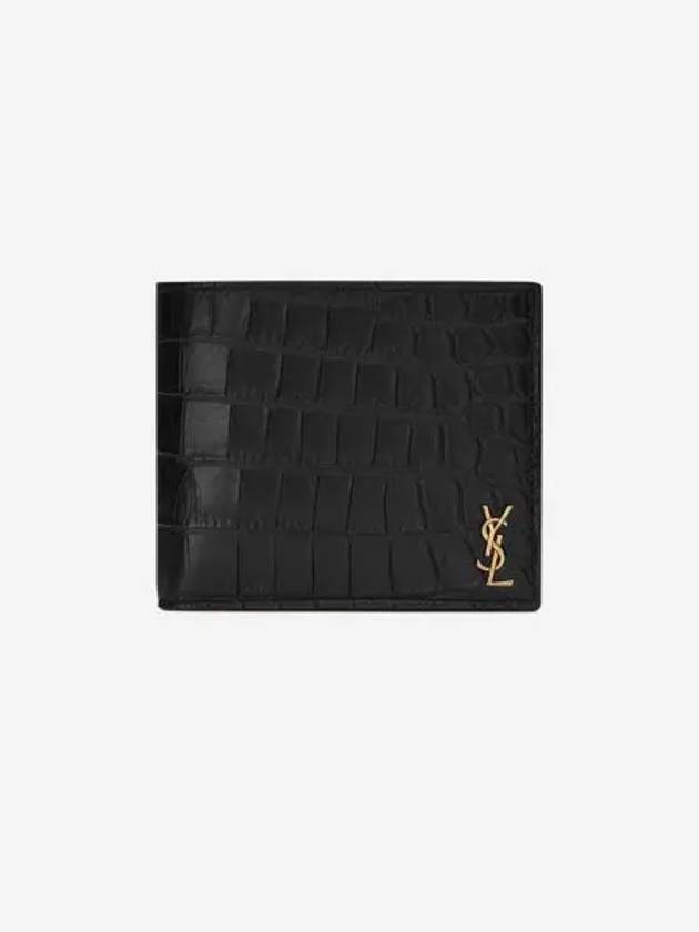 생로랑 크로커다일 엠보스드 매트 레더 타이니 카산드라 이스트 웨스트 지갑 블랙 Saint Laurent Tiny Cassandre East West Wallet In Crocodile Embossed Matte Leather Black