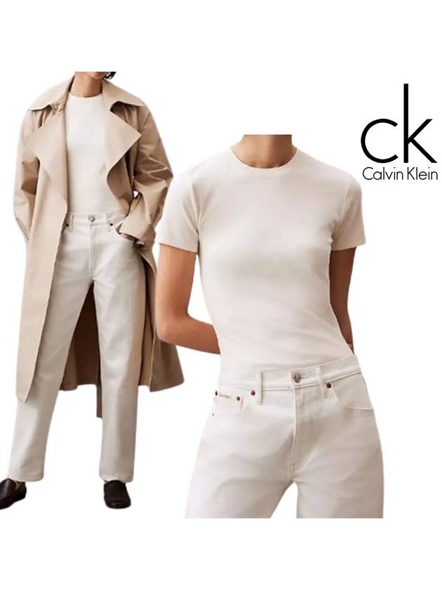 캘빈클라인 반팔 여성 소프트 코튼 탑 티셔츠 화이트