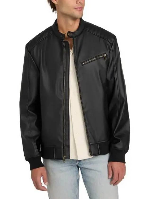 게스 맨즈 스트레치 인조가죽 레더 스냅 카라 모토 자켓 제트 블랙 10372895