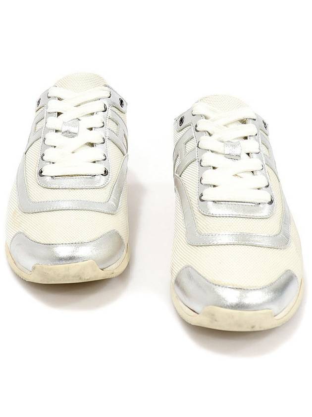 H151173Z 화이트 캔버스 실버 레더 트리밍 Kool 로우 탑 여성 스니커즈 36