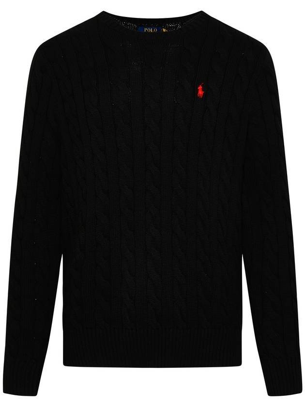 폴로 랄프로렌 로고 자수 케이블 니트탑 블랙