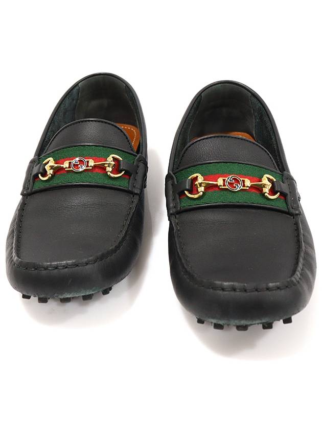 구찌 624698 블랙 레더 WEB 금장 홀스빗 드라이빙 남성 로퍼 8.5