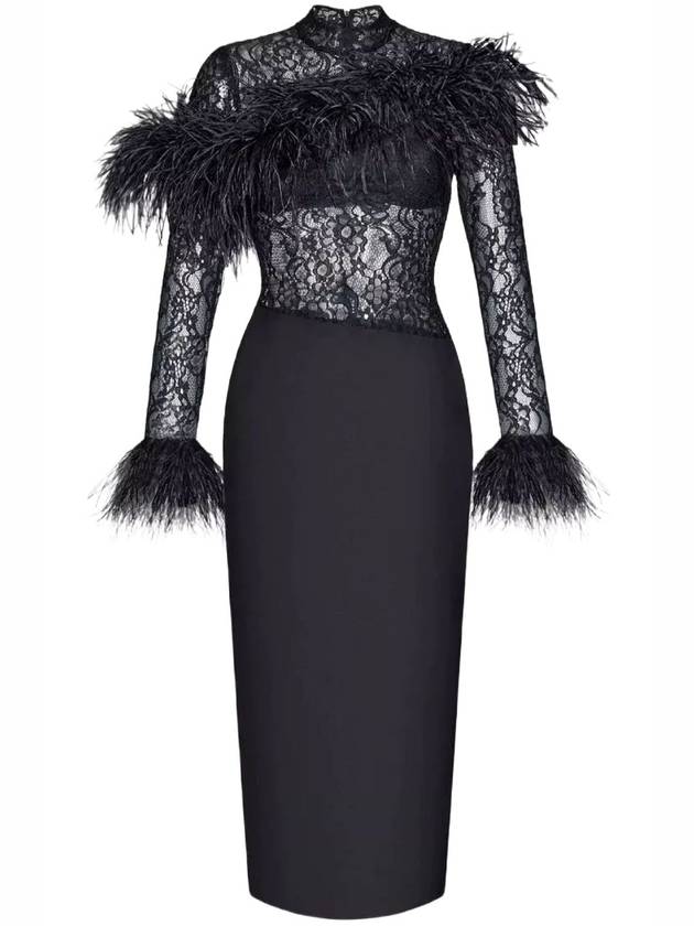 ASYMMETRIC FEATHER LACE AND CREPE DRESS