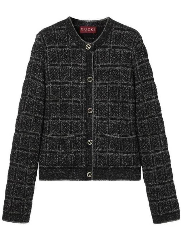 구찌 체크 자카드 가디건 블랙