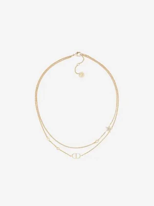 W 디올 쁘띠 CD 더블 네클리스 골드 피니쉬 메탈 & 화이트 크리스탈 W Dior Petit CD Double Necklace Gold Finish Metal & White Crystals