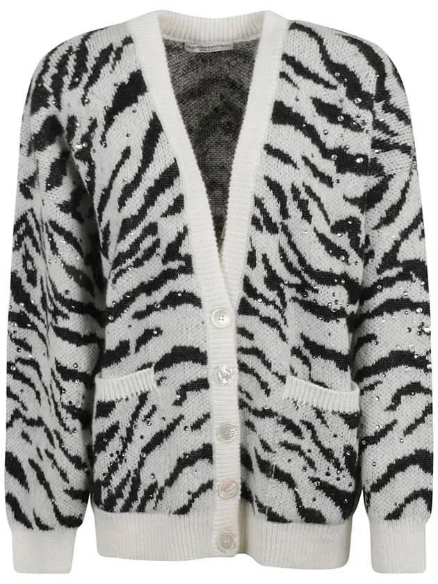 Alessandra Rich Zebra 프린트 V 넥 긴팔 카디건 FAB3123K3760_9001