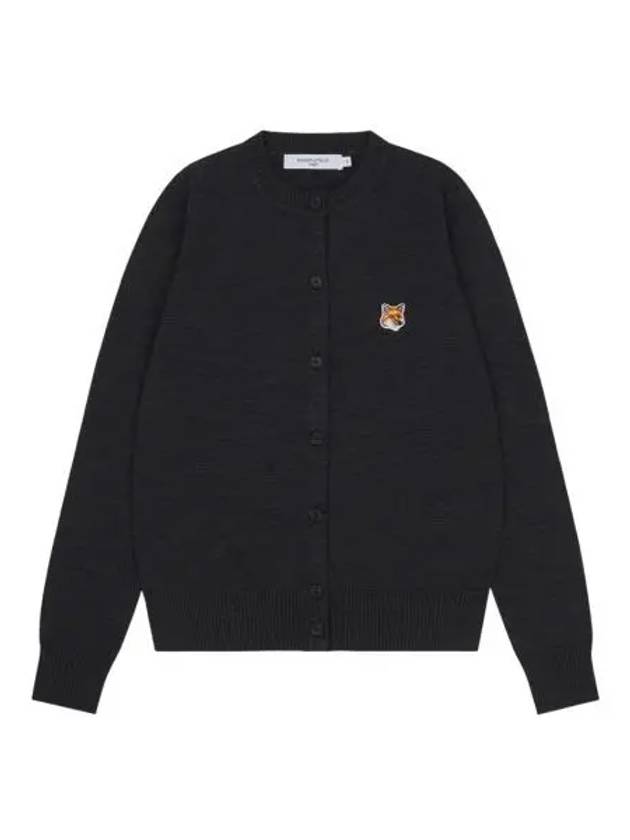 W 메종 키츠네 폭스 헤드 패치 어드저스티드 라운드넥 가디건 앤트러사이트 멜란지 W Maison Kitsune Fox Head Patch Adjusted R Neck Cardigan Anthracite Melange