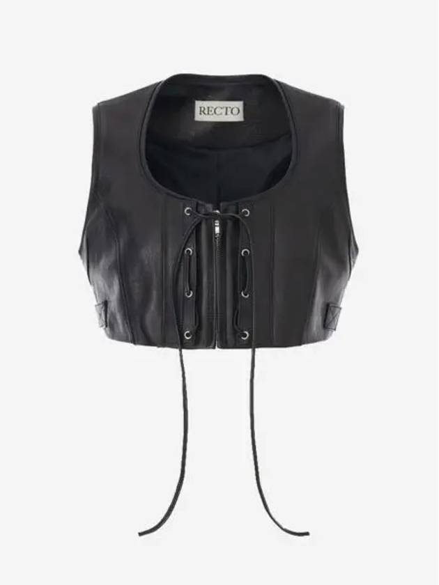 렉토 우먼 모터사이클 디테일 고트 레더 뷔스티에 베스트 블랙 Recto Women Motorcycle Detail Goat Leather Bustier Vest Black