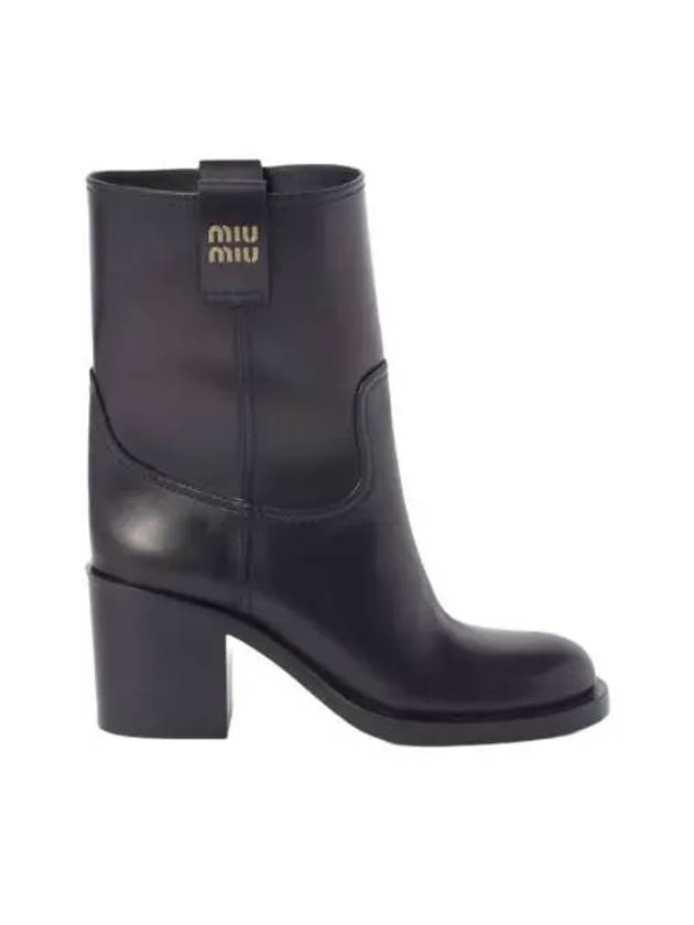 W 미우 미우 레더 부티 블랙 W Miu Miu Leather Booties Black