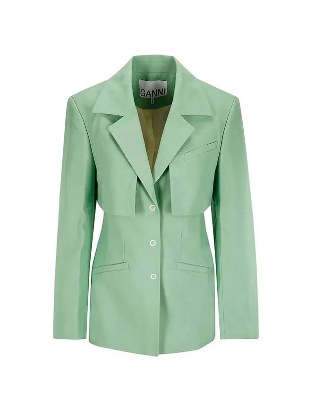 가니 여성 노치 라펠 코튼 블레이저 자켓 그린