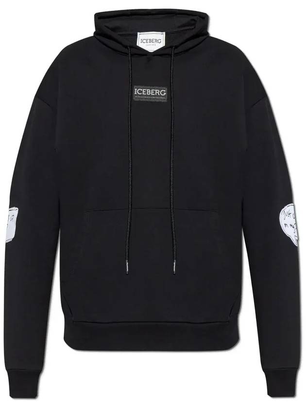 아이스버그 로고 패치 드로스트링 후드 티셔츠 25EI1P0E0616300_9000