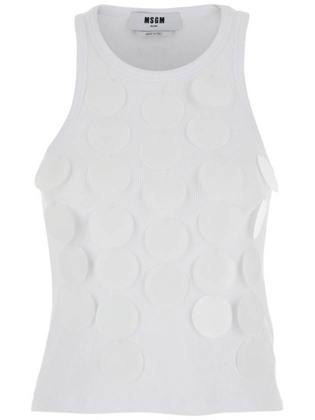 엠에스지엠 White Top with Round Neck and Applied Circle Details in Cotton Woman 3842MDT8125712001