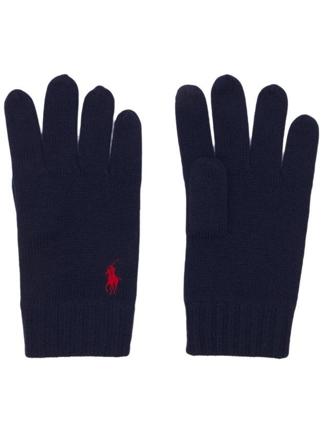 폴로 랄프로렌 남성 로고 엠브로이더드 니트 장갑 네이비
