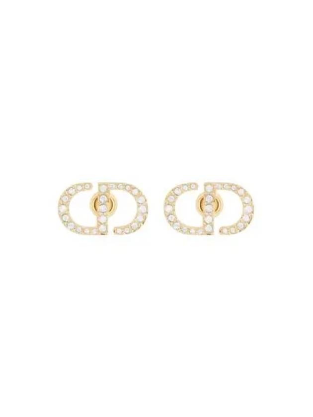 디올 쁘띠 CD 스터드 이어링 골드 피니쉬 메탈 & 화이트 크리스탈 Dior Petit CD Stud Earrings Gold Finish Metal & White Crystals