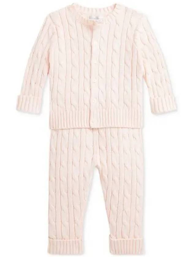 키즈 폴로 랄프로렌 베이비 키즈 코튼 케이블 니트 가디건 & 팬츠바지 세트 핑크 10376123