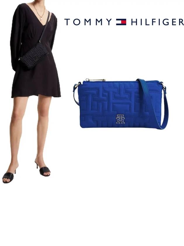 타미힐피거 여성 TH 퀼팅 크로스바디 스트랩 가방 블랙 블루