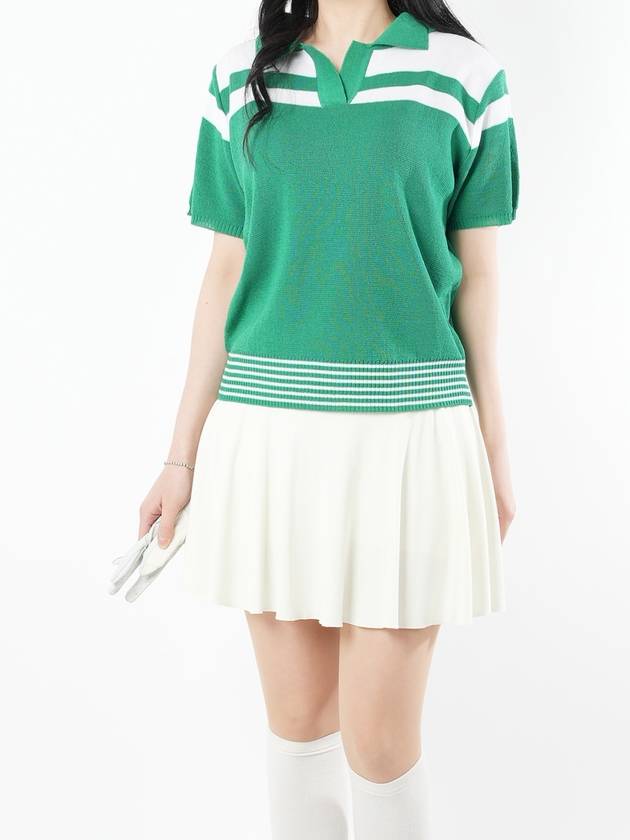 티앤드골프 여성 골프 티셔츠 스트라이프 브이 카라 쿨링 골프웨어 테니스