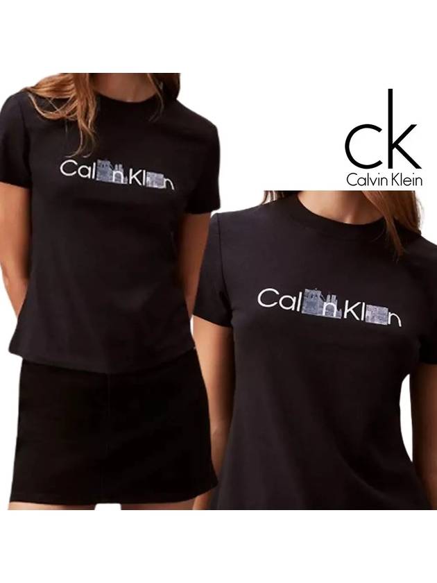 캘빈클라인 반팔 여성 시티 로고 탑 티셔츠 블랙