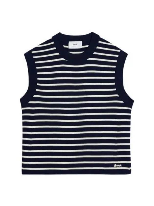 아미 자수 슬리브리스 세일러 스웨터 노틱 블루 내츄럴 화이트 AMI Embroidery Sleeveless Sailor Sweater Nautic Blue Natural White