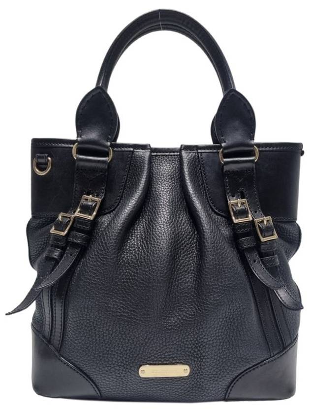 버버리 여성 버버리 3834711 블랙 레더 금장로고 플레이트 스몰 토트백