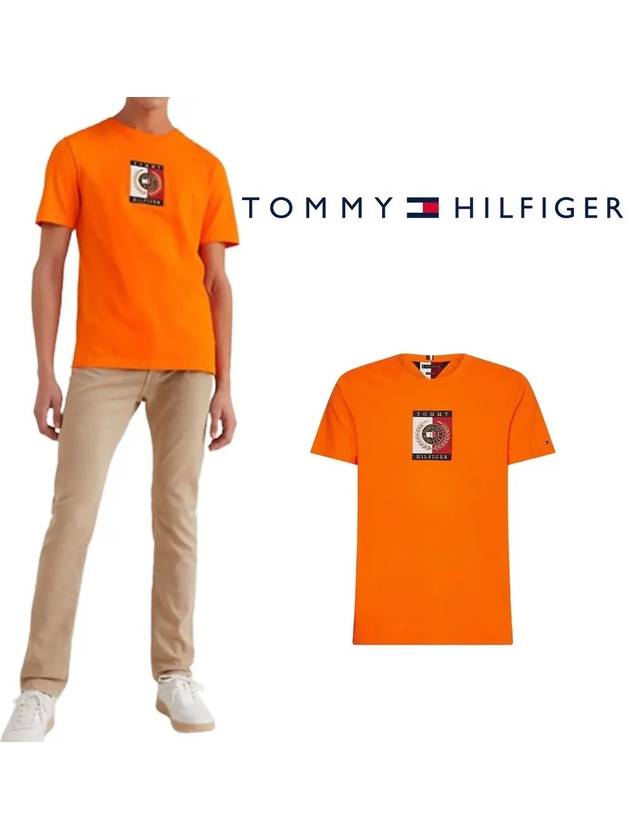 타미힐피거 반팔티 아이콘 스퀘어 로고 오렌지 오버핏 큰사이즈 티셔츠이쁜곳